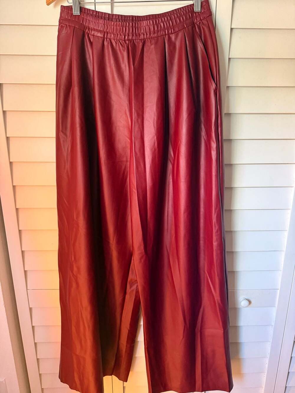Popilush Faux Leather Wide Leg Pants Red Size L
